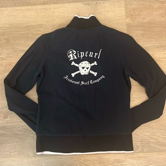 Ripcurl 100% Cotton Rouched Front Back Graphic Full Zip Mock Neck Sweatshirt M - Picture 4 of 4